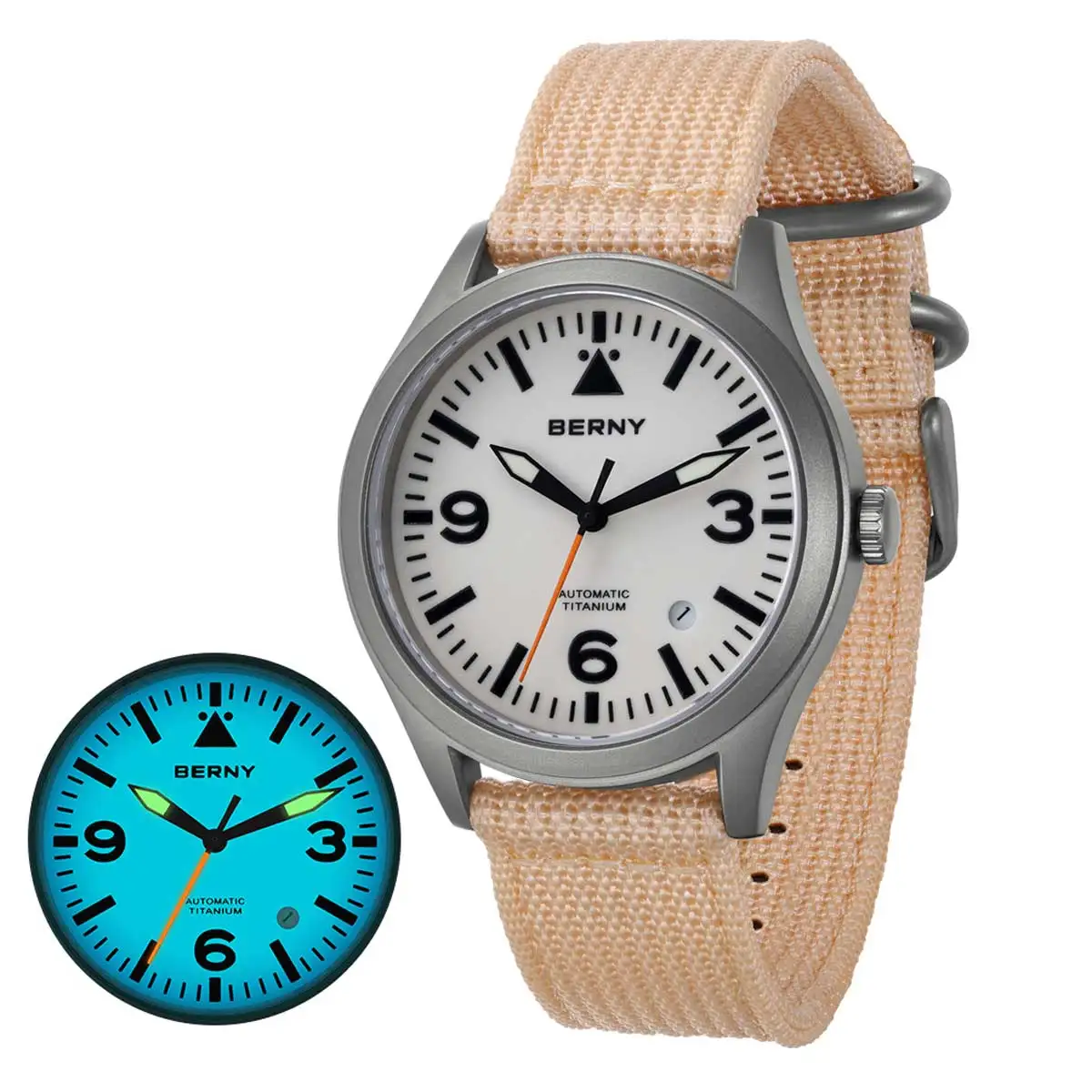 BERNY Pilot Titan Mechanische Männer Armbanduhr Saphir AR Beschichtung Abendessen Leuchtende 10Bar Sport Uhr Titan Luftfahrt Uhren Image