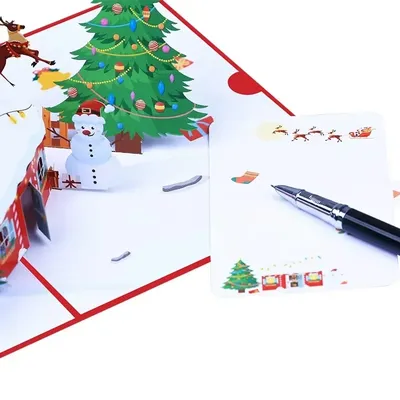 Kreative Weihnachtshäuser, Geschenke, Papierschnitzereien, Segen, Pop-up-Karten, Weihnachtsmann, Weihnachten, Winterurlaub, Grußkarten, 3D-Weihnachtskarte Image