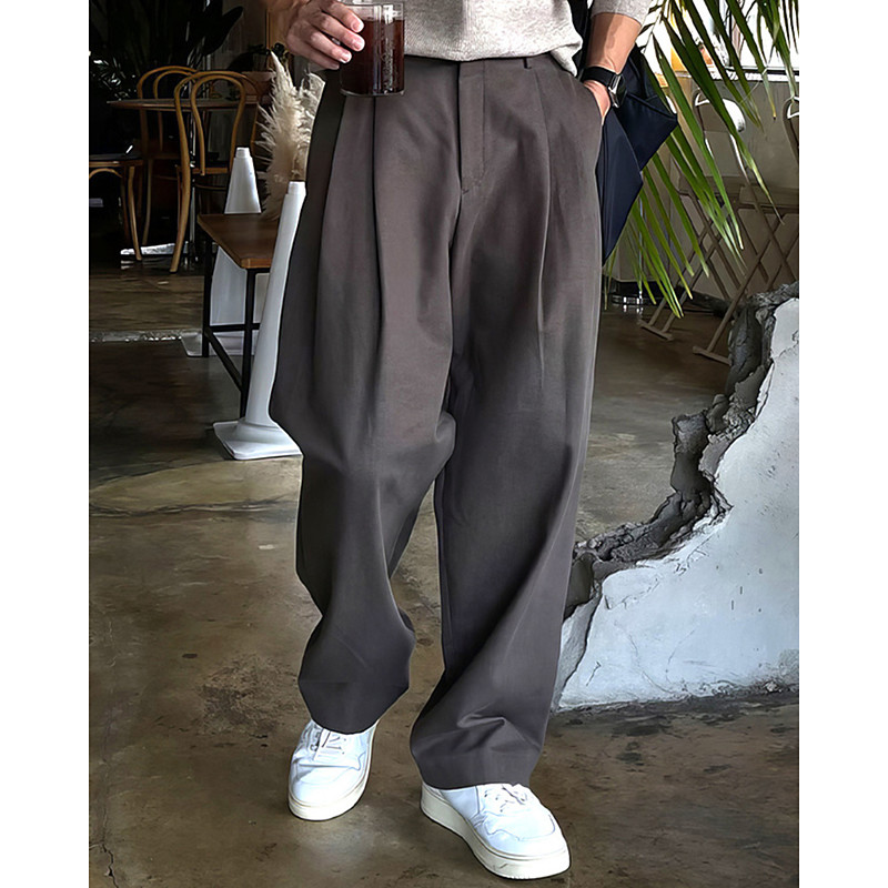 Men's Dress Pants Trousers Chinos Slacks Pleated Pants Buttons Pocket Straight Leg Plain Comfort Formal Party Work Fashion Classic Style Black Dark Gray Micro-elastic