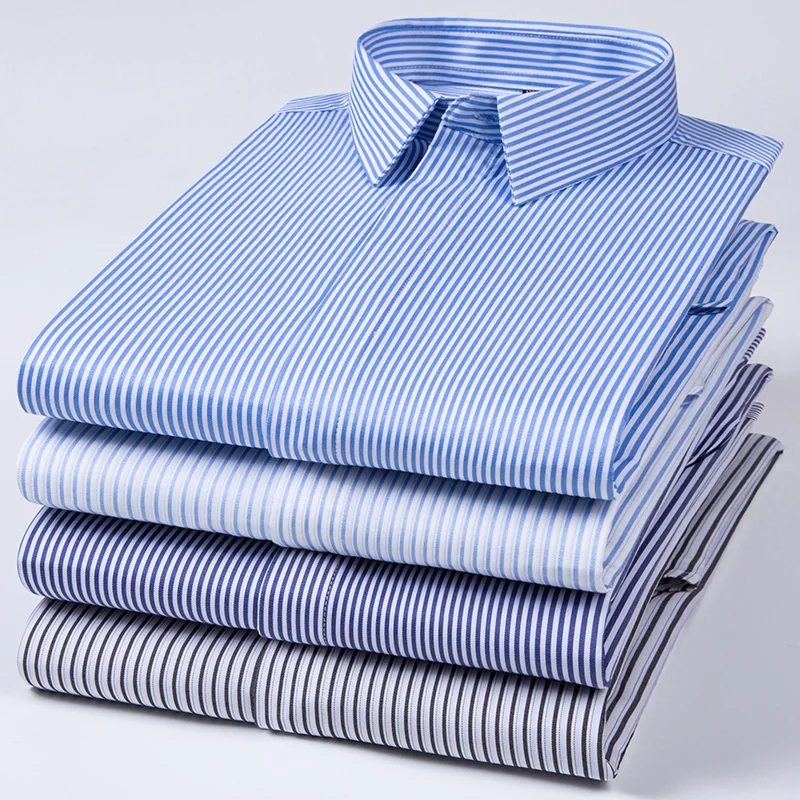 Camicia da uomo antirughe di nuova qualità Camicie eleganti a maniche lunghe per uomo Slim Fit Camisa Social Business Camicetta Camicia a righe 6XL 7XL
