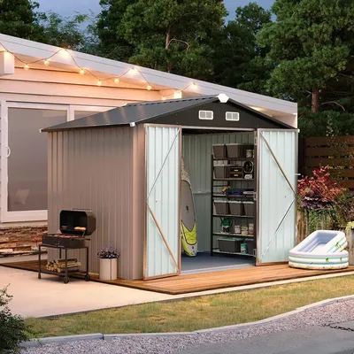 6x8 FT Shed Outdoor Storage Shed with Floor Metal Tool Shed with Door and Lock Outdoor Shed for