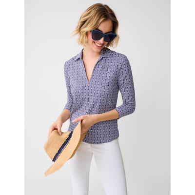 J.McLaughlin Women's Aida 3/4 Sleeve Top in Riptide Navy/White, Size XL | Nylon/Spandex/Catalina Cloth