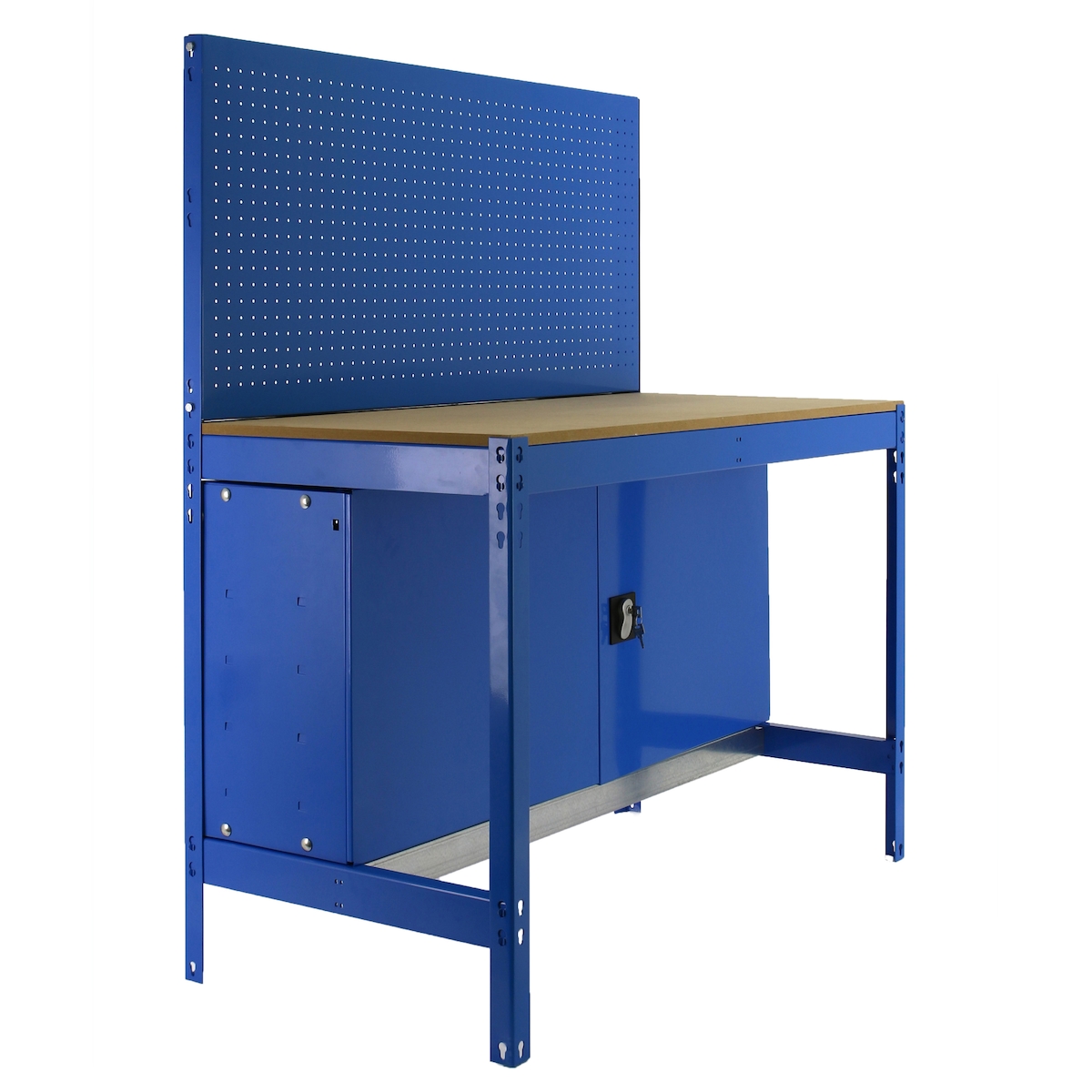 SimonRack Arbeitsbank ohne Schrauben mit Holzschalen und mit Simonwork BT2 -Schrankschrank. Blau/Holzfarbe 1445x910x610 mm Image