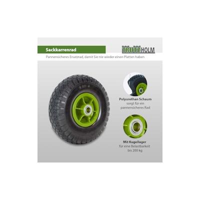 Baumarktplus Sackkarrenrad PU-Rad 260x85 mm 3.00-4 60 mm versetze Nabe Ø 20 mm grün Vollgummi Bollerwagen Image
