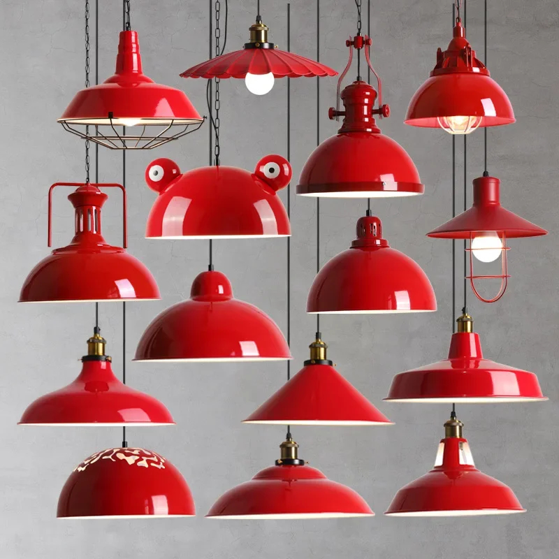 Amerikanischen Retro Rot Anhänger Lampe Led E27 Industriellen Stil Beleuchtung Hot Pot Grill Moderne Eisen Kunst Restaurant Dekor Beleuchtung