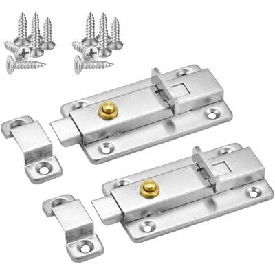 SHINING HOUSE Schiebetürriegel, 10,2 cm, Edelstahl, elastische Feder, automatischer Schieberiegel Image