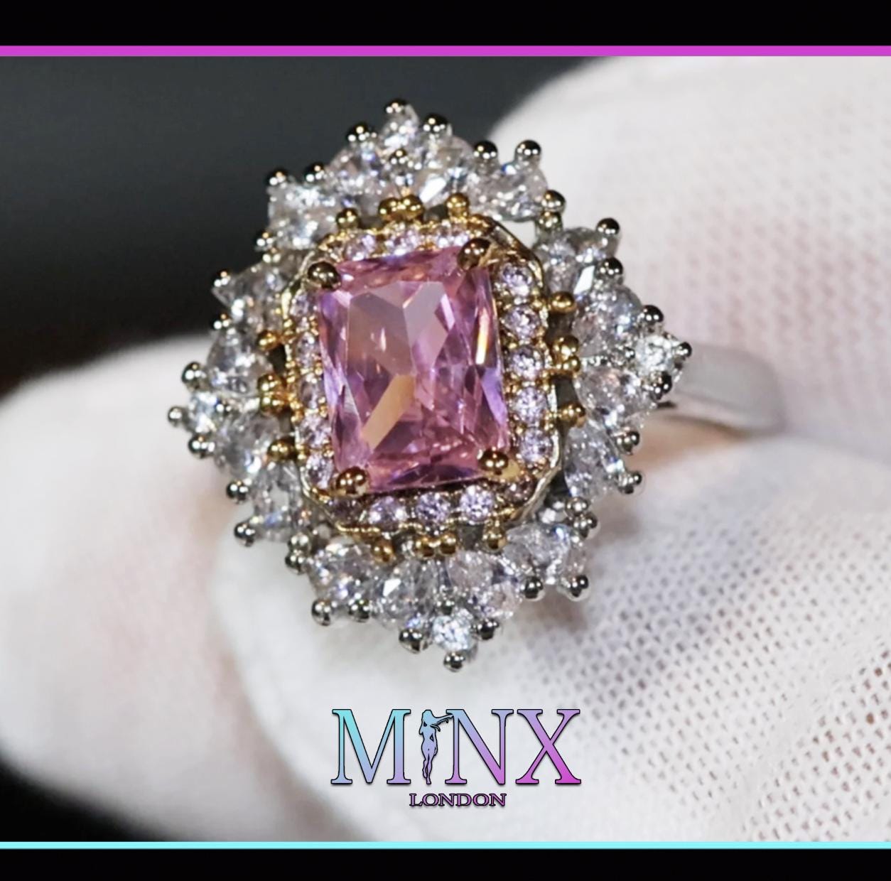 Anello con pietra preziosa rosa / Anello con diamante rosa / Anello di fidanzamento con diamante rosa / Anello con diamante rosa da donna / Anello con