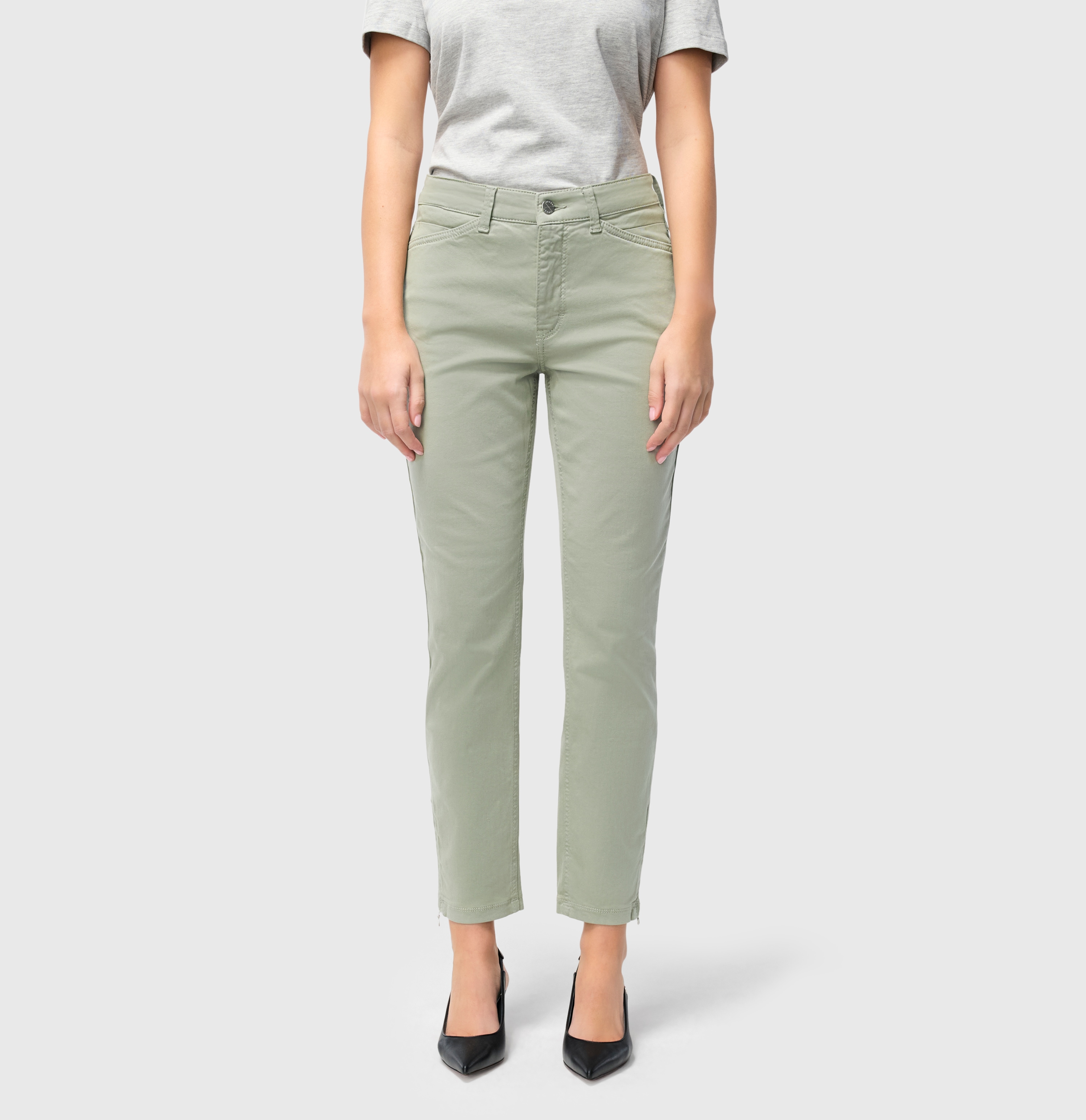 7/8-Jeans MAC "Dream Chic", Damen, Gr. 36, Länge 27, grün (dried rosemary ppt), Denim/Jeans, Obermaterial: 88% Baumwolle, 8% Elastomultiester, 4% Elasthan, sehr figurbetont 7/8-Länge, Jeans, verkürzte Form mit Reißverschluss