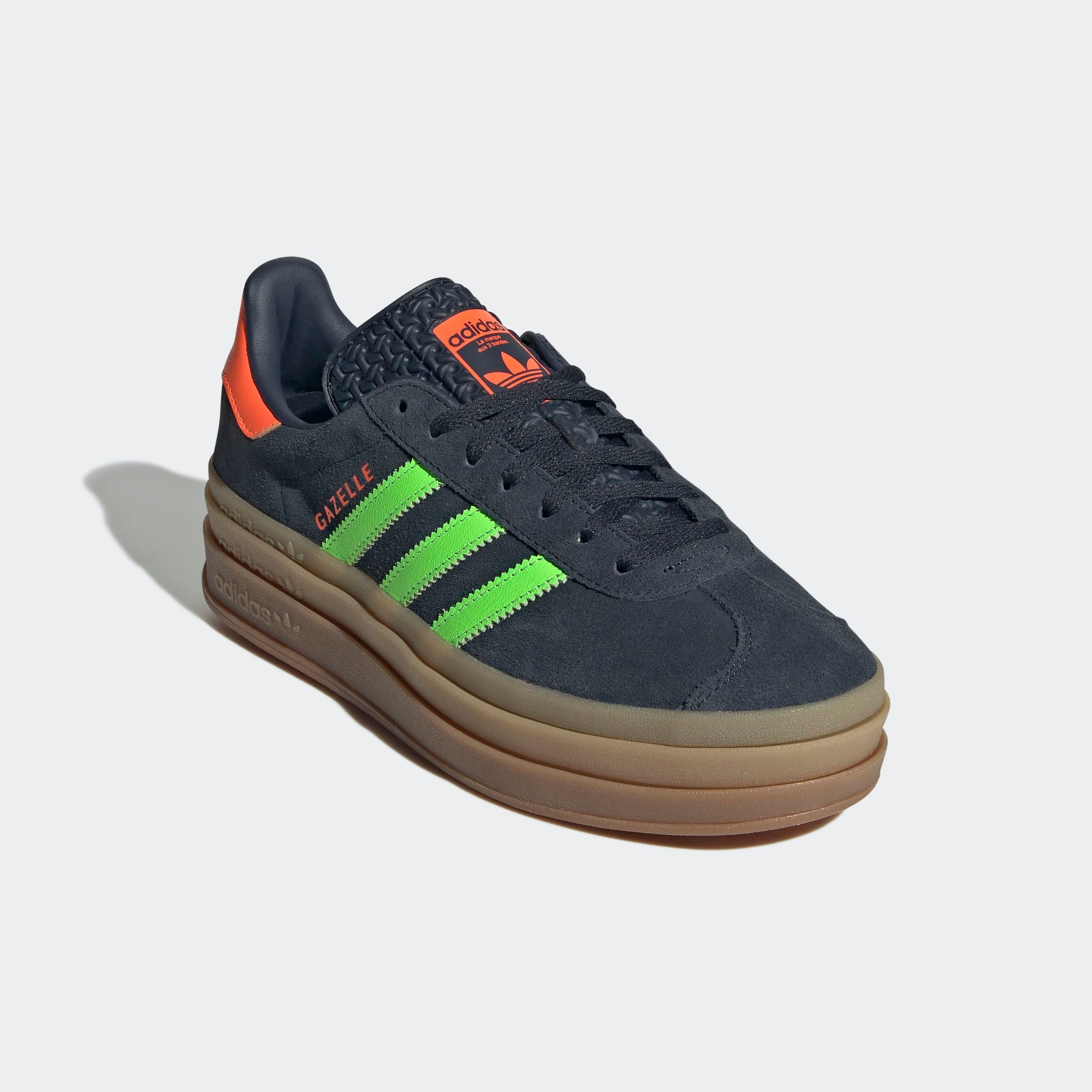 Sneaker ADIDAS ORIGINALS "GAZELLE BOLD", Damen, Gr. 38,5, blau (aurora ink, solar orange, gum5), Leder, Synthetik, Schuhe Sneaker
