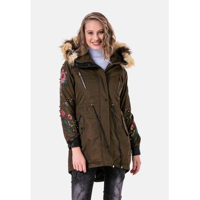 Parka CIPO & BAXX "Jacken", Damen, Gr. L, grün (khaki), 50% Polyurethan;50% Viskose, unifarben, casual, regular fit normal, Langarm, Jacken, mit Kunstleder und Nieten, WJ-136 Image