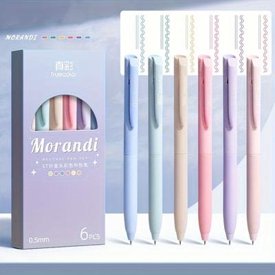 TEMU 6-pack Morandi Gel Pens Set, 0.5mm Retro-colored Signing Pens, Ballpoint Pens For School And Office, Assorted Colors, Fine Writing Tools Image