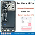 Alloggiamento del telaio centrale smontato originale, cover posteriore in vetro per iPhone 15 Pro con batteria, gruppo wireless NFC, 95% nuovo