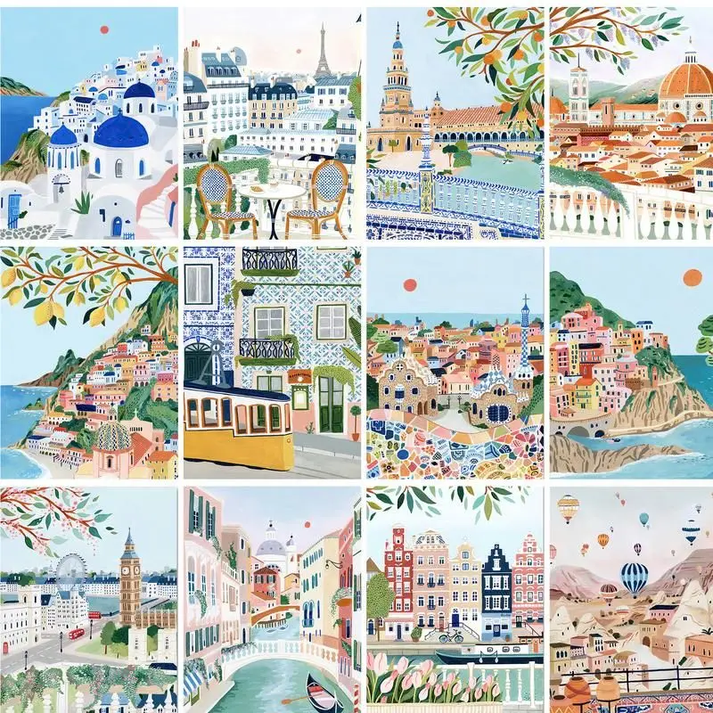 Gatyztoire peinture abstraite par numéros pour adultes Kits de bricolage paysage urbain pigment acrylique bricolage toile peinture dessin coloriage par numér