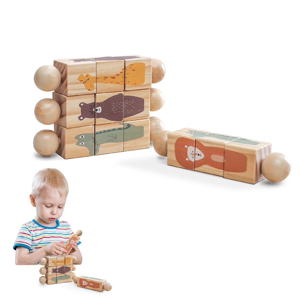 Holz Hand Glocke Spielzeug Montessori Kind Entwickeln Hand-auf Fähigkeit Spielzeug Tier Puzzle Mobile Musical Rassel Pädagogisches Spielzeug Neugeborenen geschenk Image