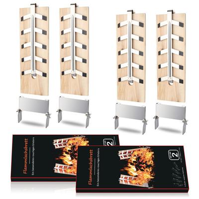 Flammlachsbrett 4er Set rustikal Räucherbrett Holzplatten Edelstahl Halterung - Vingo Image
