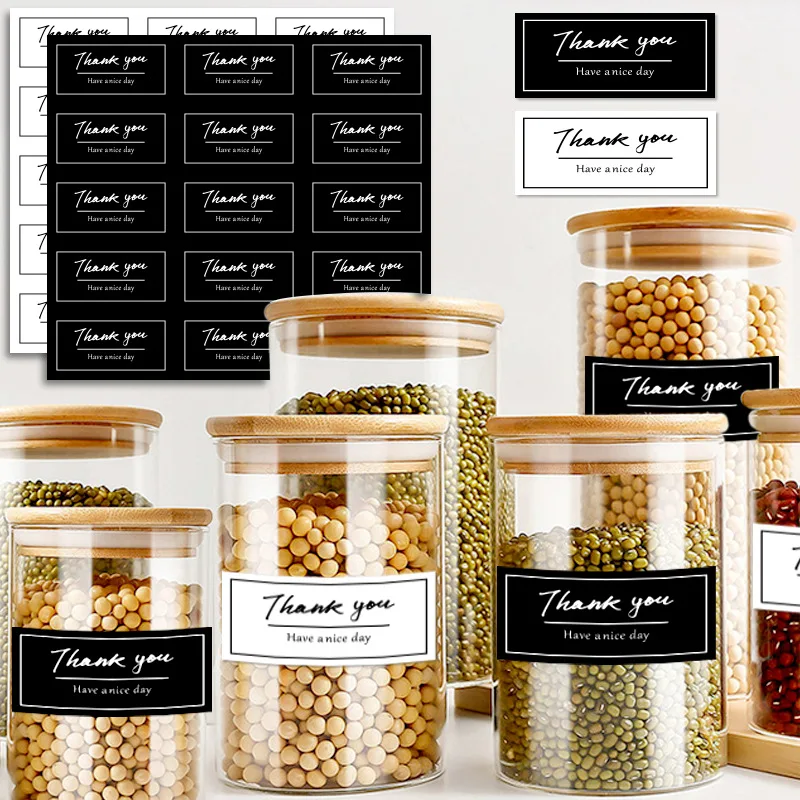 150 Stück Dankeschön-Etikettenaufkleber, Vintage, schwarz, weiß, Kraft-Etikettenaufkleber, DIY, handgefertigt, als Geschenk, Kuchen, Backen, Versiegelung, Hängeetikett Image