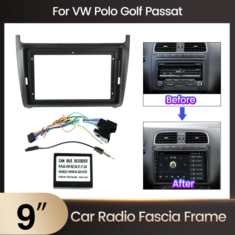 NaviFly 9 Autoradio-Faszienrahmen für VW Polo Golf Passat Navigation Multimedia Audio Player Montagesatz CANBUS Adapterbox 2 DIN Image