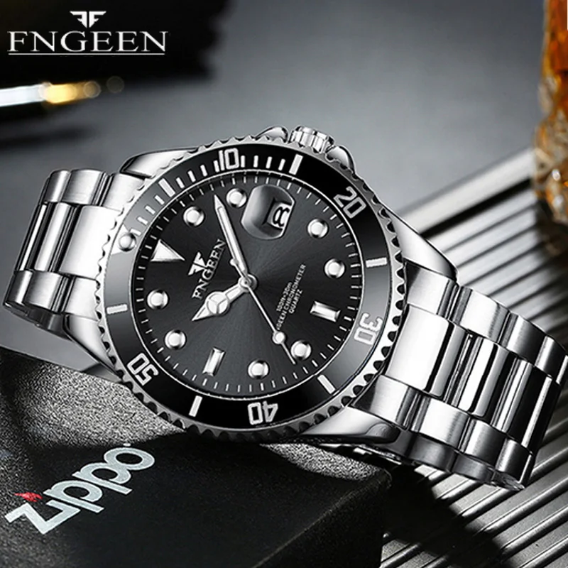 FNGEEN Mode Marke Ultra-dünne Quarz Männer Uhr Luxus Edelstahl Armband Wasserdicht Leucht Casual Business Mann Armbanduhr Image