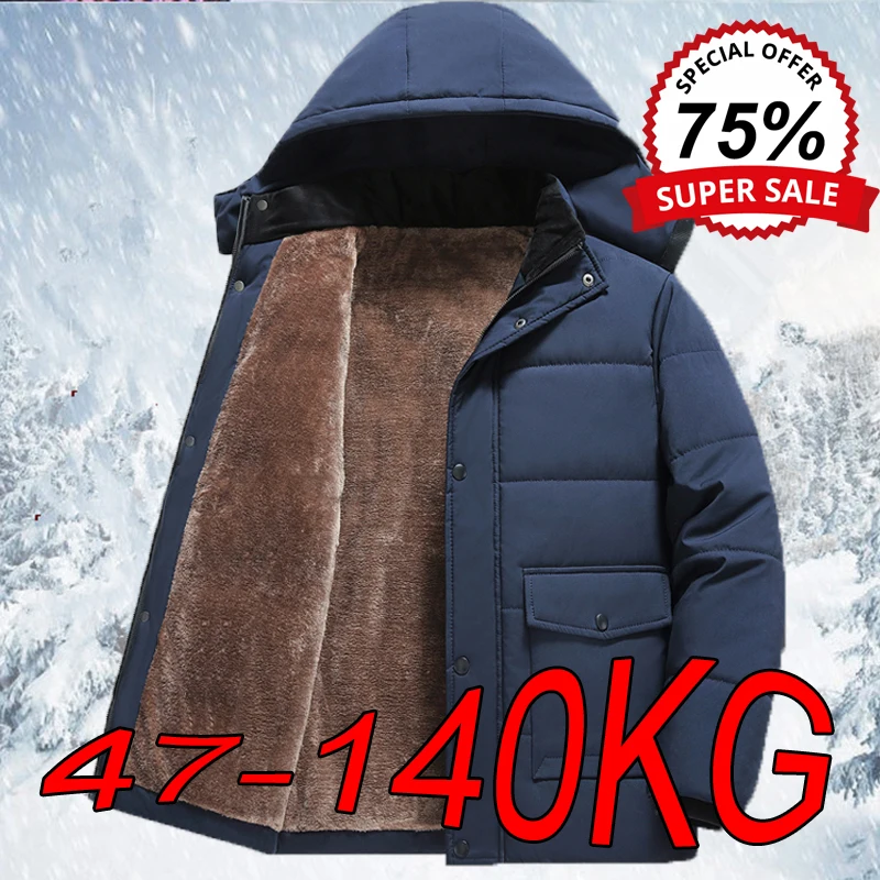 Männer Herbst Winter Neue Jacke M-8XL Große Größe Business Casual Plus Samt Dicke Warme Gepolsterte Mantel Abnehmbare Hut Mittleren alters Tragen
