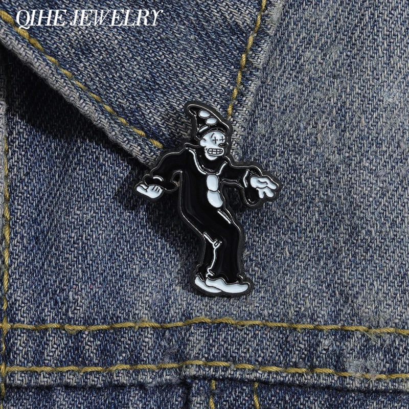 Zirkus Schwarz Und Weiß Clown Brosche Emaille Pin Halloween Punk Metall Abzeichen Dekorative Rucksack Hut Anstecknadeln Schmuck Zubehör