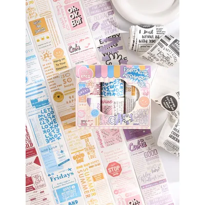 1 Box/6 Rollen Englisch Brief Muster japanisches Papier Computer Handy dekorative Aufkleber DIY Sammelalbum Tagebuch Aufkleber Image