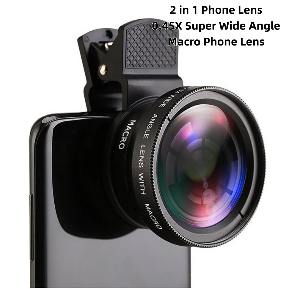 Handy-Kameraobjektiv, 2-in-1-Clip-On-Objektiv-Set, 37 mm, 0,45 x 49 UV, Superweitwinkel und Makro-HD-Objektiv Image