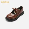 Balabala Prinzessin Schuhe Mädchen Herbst 2024 Neue Kinder Leder Schuhe Literarischen Retro Bowknot Baby Schuhe Kinder Schuhe