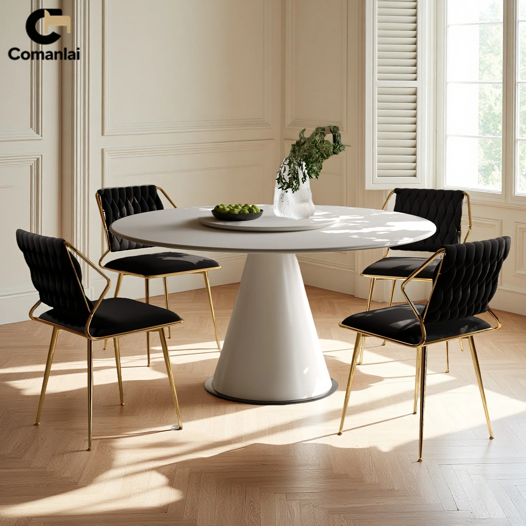 Comanlai 2-teiliges Set luxuriöser Samt-Esszimmerstuhl, vergoldetes Design, stabil und langlebig, für Wohnzimmer und Schlafzimmer