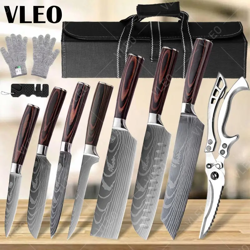 WXCOO Fleisch Ausbeinmesser Schnitzen Hackmesser Metzgermesser Japanisches Küchenmesser Set Santoku Chef Metzger Schnitzmesser mit Scheide Image