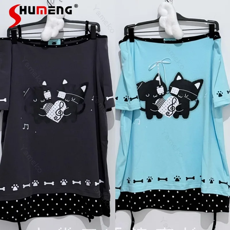 Japanische frauen Cartoon Lange Ärmel T-shirts Zwei Farben Nette Stickerei Heiße Mädchen Herbst Winter Bodenbildung T-shirt Ästhetische Kleidung Image