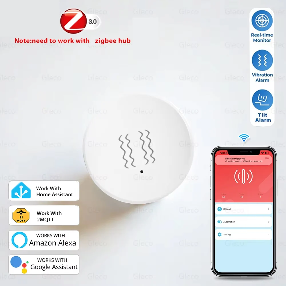 Zigbee Vibration Sensor Erkennung Smart APP Echtzeit Motion Shock Alarm Geschichte Rekord Für Alexa Google Home TUYA Smart Leben Image
