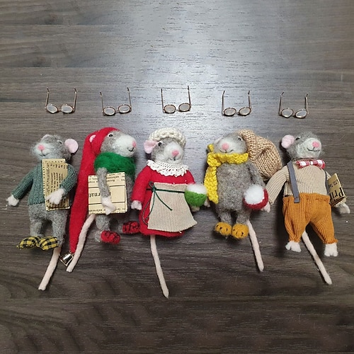 5 Stück/Set Weihnachtsgeschenk Nadelfilz Maus Süße Nadelfilz Kulturmausset Handgemachte Nadelfilzmäuse für Winter Weihnachtsgeschenk Wollfilz Image
