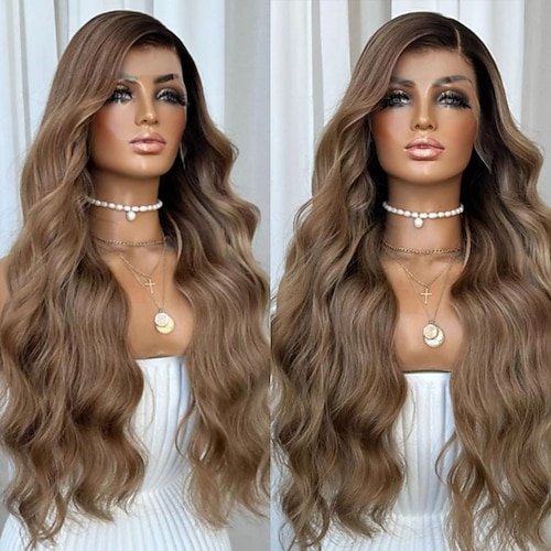 Unverarbeitetes reines Haar 5x5 Verschluss 13x4 Spitzenfront Perücke Freier Teil Peruanisches Haar Wellen Braun Rotbraun Perücke 130% 150% Haardichte Gefärbte Haarspitzen (Ombré Hair) Natürlicher Image