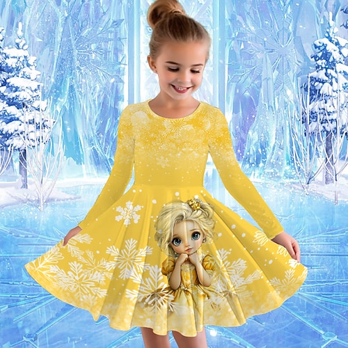 Mädchen' 3D Karikatur Prinzessin Kleid Langarm 3D-Druck Frühling Herbst Urlaub Sport Natur Täglich Kuschelig Brautkleider schlicht Schön kinderkleidung 3-12 Jahre Casual kleid A Linie Kleid Übers Image