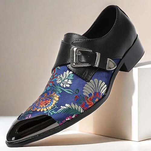 Monk-Schuhe für Herren aus hochwertigem Rindsleder und Jacquardgewebe mit Blumenstickereien und Zehenkappe aus Metall, stilvolles formelles Schuhwerk mit Schnallendetail, perfekt für Business, Partys und besondere Anlässe