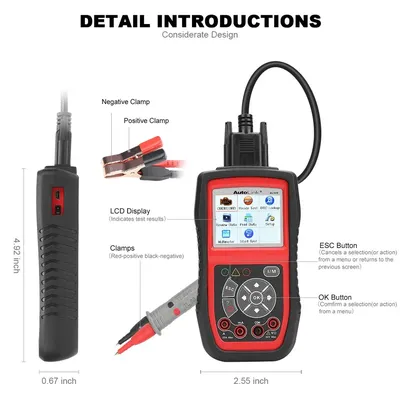 Autel AL539B Auto Code Reader Electrical Battery Tester for 12 Volts Batteries EOBD OBD 2 OBD2 Scanner Original Free Shipping