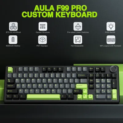 AULA F99PRO Wireless Gaming Keyboard Gasket Structure Compatible with 3/5 Pins Hot-swap Mechanical