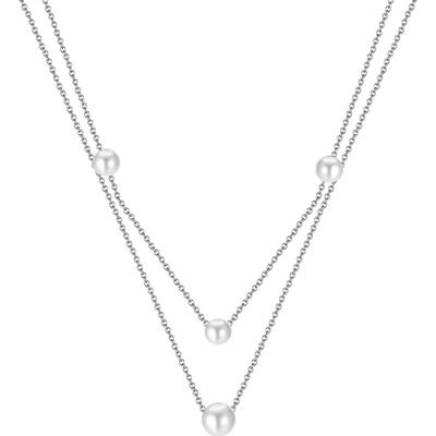 Kette mit Anhänger FIRETTI "Schmuck Geschenk Edelstahl Halsschmuck Halskette Layer doppelreihig", silber (edelstahlfarben, weiß), Halsketten, Damen, Edelstahl-Perlen, L: 44,5cm, Edelstahl, Perlen, mit Perle (synth.) Image
