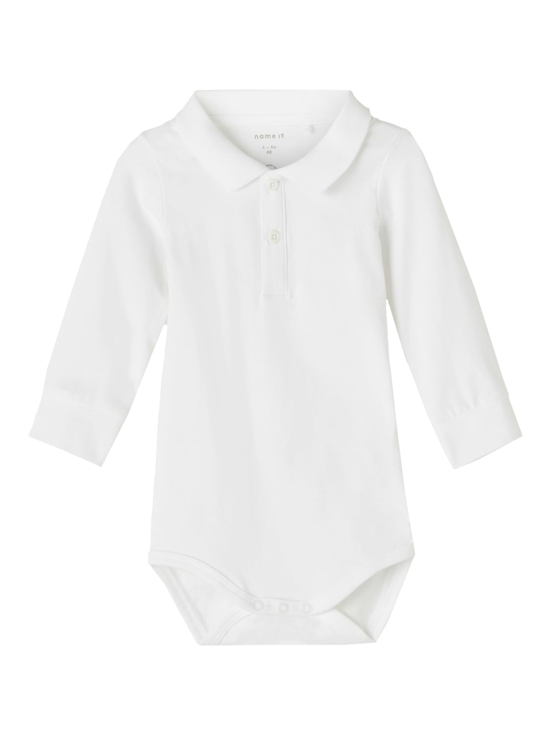 Langarmbody NAME IT "NBMHOLGER LS POLO BODY NOOS", Baby, Gr. 80, N-Gr, weiß (hellweiß), Jersey, Obermaterial: 95% Baumwolle, 5% Elasthan, unifarben, regular fit, Bodys Image