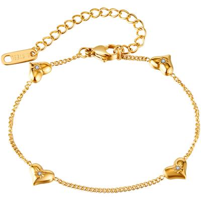 Armband FIRETTI "Schmuck Geschenk Edelstahl Armschmuck Ankerkettengliederung Herzen", gold (gelbgoldfarben, kristallweiß