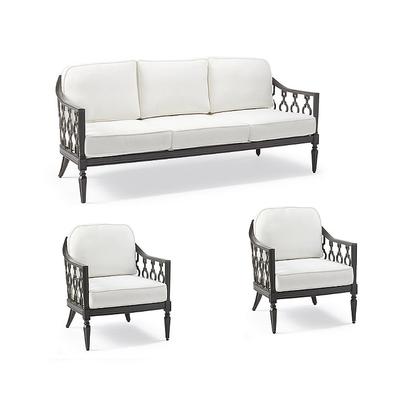 Avery 3-pc. Sofa Set with Two Lounge Chairs in Slate Aluminum - Standard, Resort Stripe Leaf - Frontgate