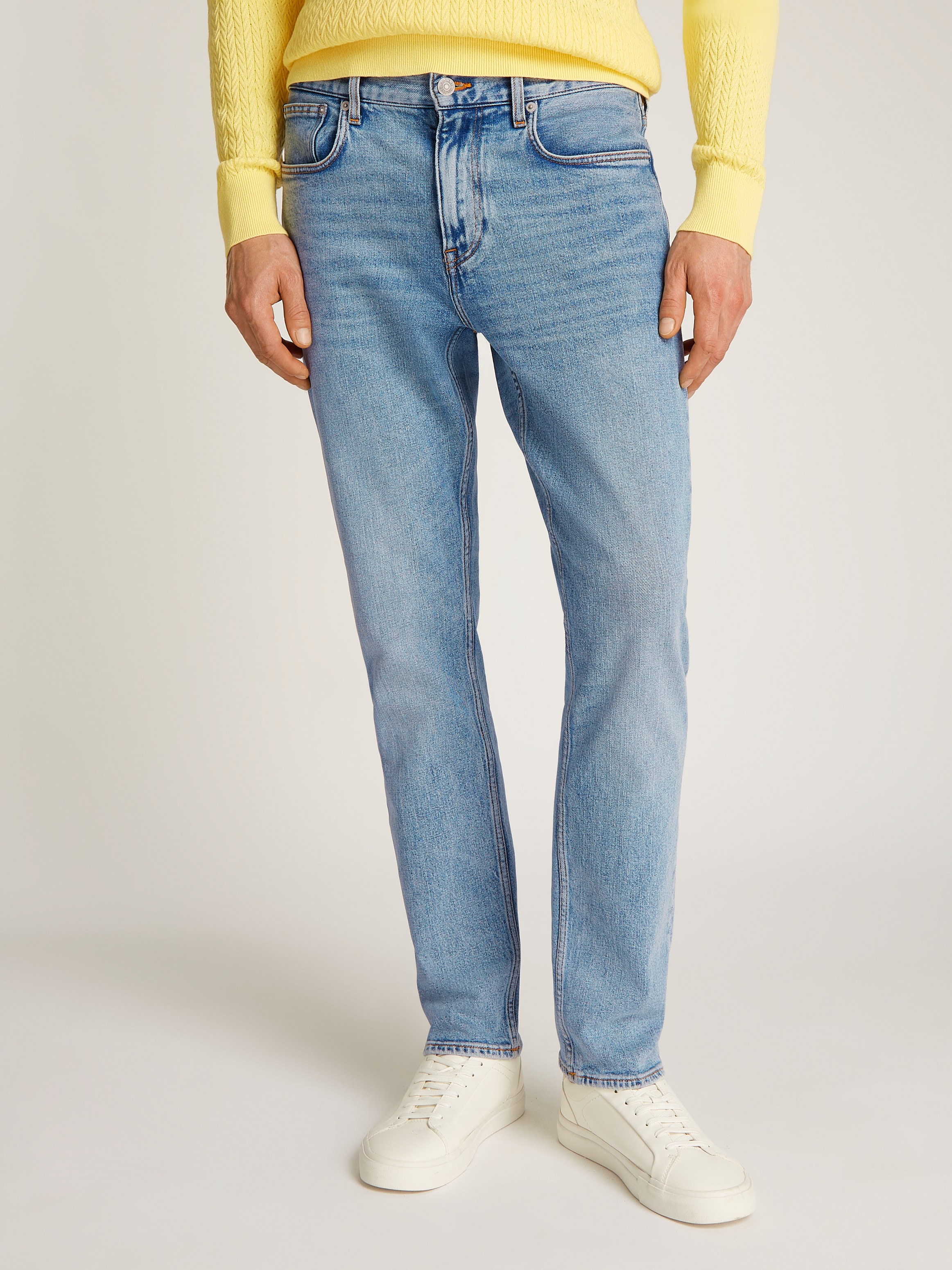 Straight-Jeans TOMMY HILFIGER, Herren, Gr. 38, Länge 32, blau (reef indigo), Denim/Jeans, Obermaterial: 99% Baumwolle, 1% Elasthan, unifarben, straight fit knöchellang, Jeans Straight-Jeans, in blauer Waschung