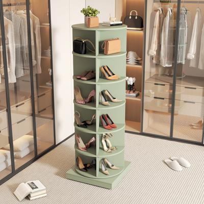 6 Layers 360 Rotating Shoe Cabinet for Hallway, Entry, Living Room, Space Saving Design, Green