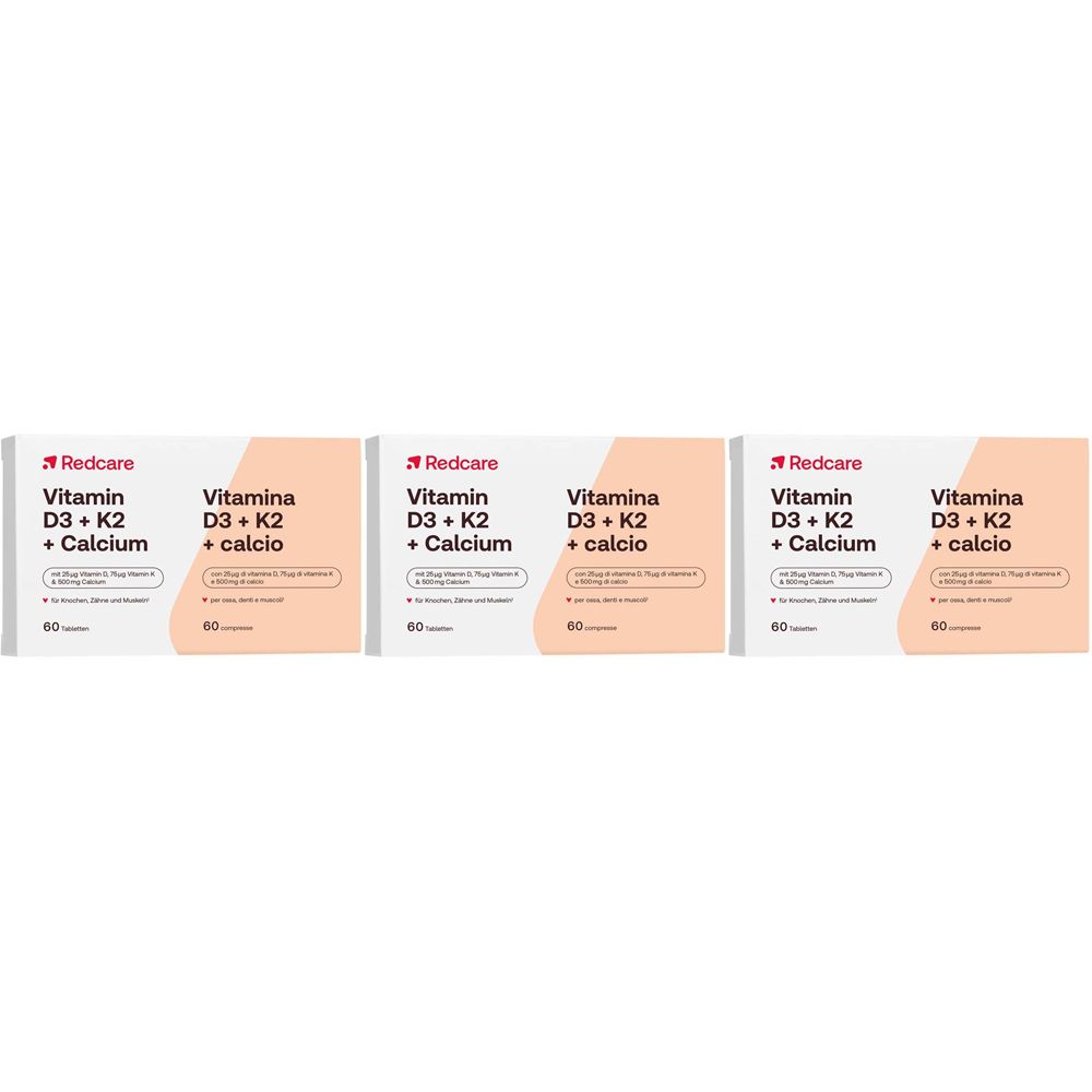 Redcare Vitamina D3, K2 e calcio Set da 3 3x60 pz Compresse