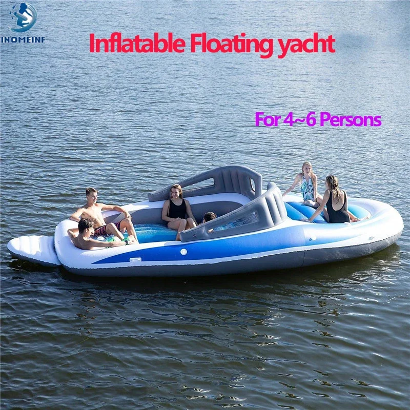 Große aufblasbare schwimmende PVC-Yacht für 4–6 Personen, aufblasbares Wasserinsel-Schwimmbett, schwimmendes Reihen-Rafting-Boot für mehrere Personen Image