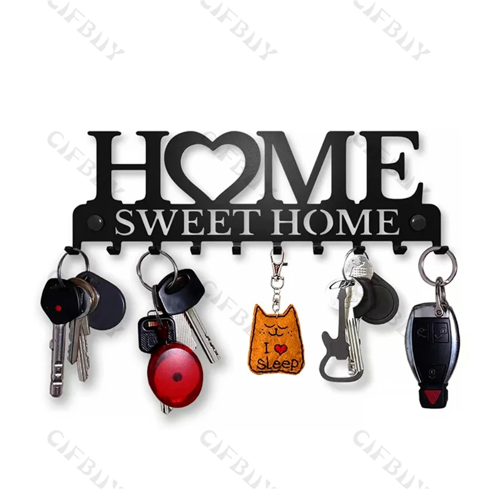1pc Metall Schlüssel Halter Haken Wand Hängen Wand-montiert Mantel Rack Sweet Home Wand Aufhänger Eisen Kunst Dekor für Haustür Küche