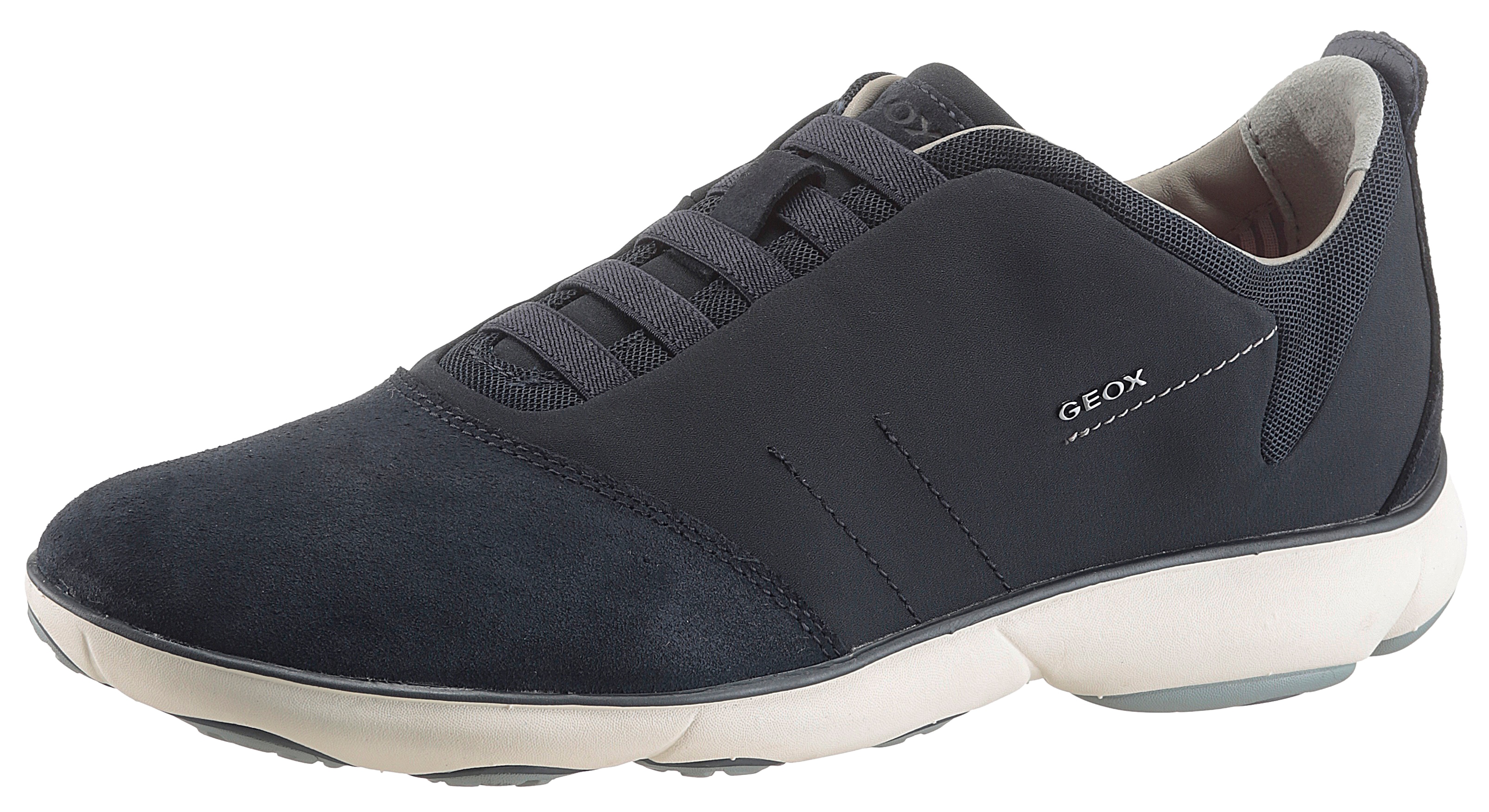 Slip-On Sneaker GEOX, Damen, Gr. 44, blau (navy), Textil, Veloursleder, Schuhe, Slipper, Freizeitschuh mit Gummizug