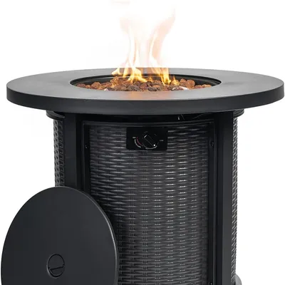 30'' Round Propane Fire Pit Table, 50,000 BTU Steel Gas FirePit for Outdoor, Fire Table with Lid,