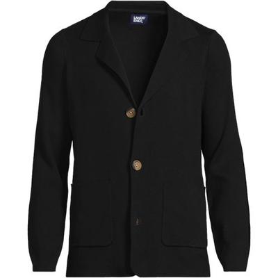 Fine Gauge Sweater Blazer, Men, size: 46-48, regular, Black, Cotton, by Lands' End