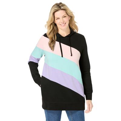 Plus Size Women's Color Block Hoodie Sweatshirt by Woman Within in Black Multi Stripe (Size 3X)